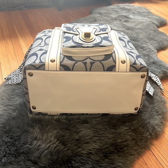 NWT Coach Resort Denim Signature +Parchment Leather Tote Weekend Carry-on 10600 - Picture 2 of 14